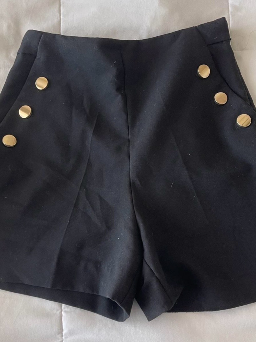 Zara Black High-Waist Shorts with Gold Buttons
